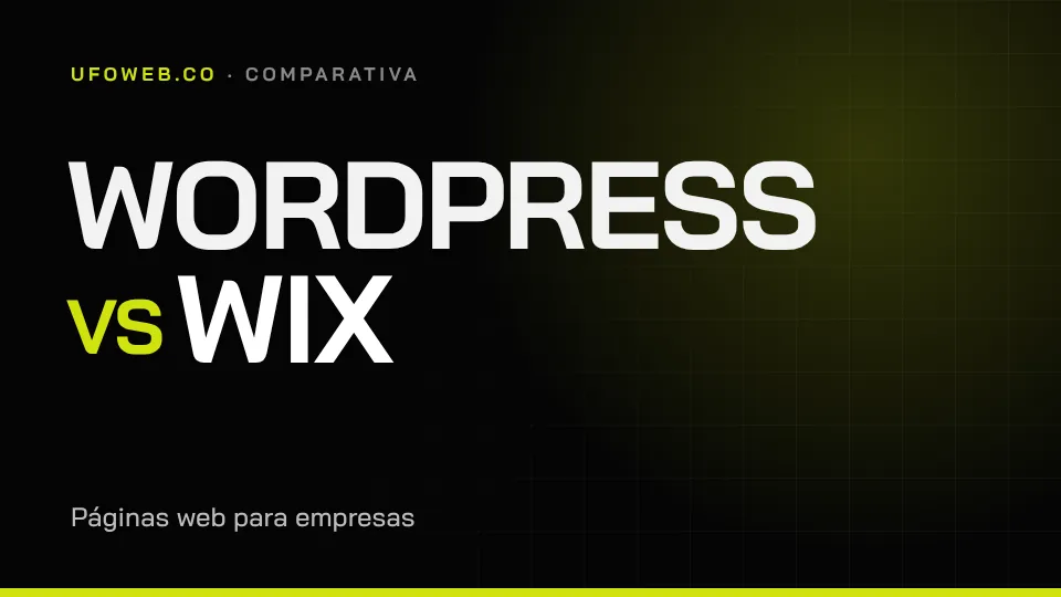 Portada de UFOWEB con el texto WordPress vs Wix sobre fondo negro y acento lima